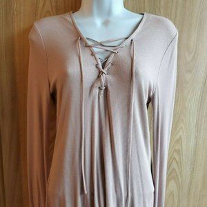 Pink Express Corset Tie Front Shirt Long Sleeve Pullover Sweater Size Medium